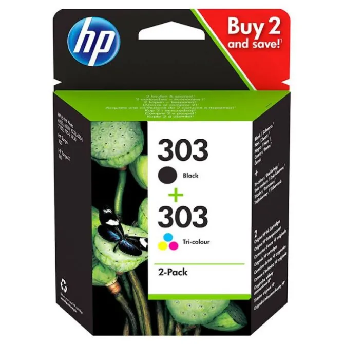 Cartouche d’encre HP 303 Pack de 2 , Noire et Trois Couleurs, Authentiques (3YM92AE)