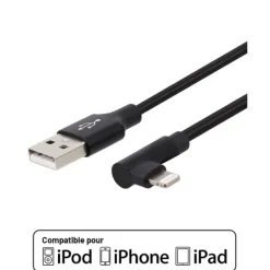 Câble courbé Lightning / USB EDENWOOD 1M Noir Certifié APPLE