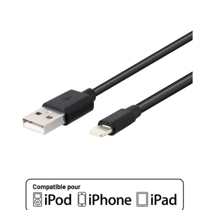 Câble Lightning / USB EDENWOOD 2,5M Noir Certifié APPLE