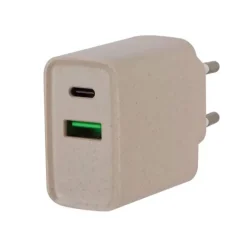 Chargeur secteur éco 2 ports USB-C et USB EDENWOOD 20W Beige