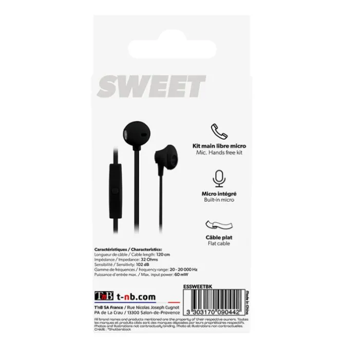 Ecouteurs filaires TNB SWEET Noirs + micro