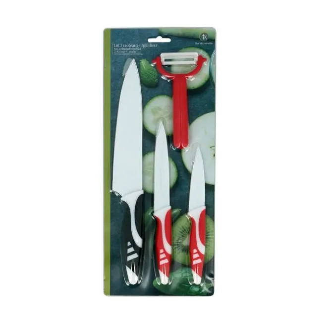Set 3 couteaux revêtu céramique + éplucheur
