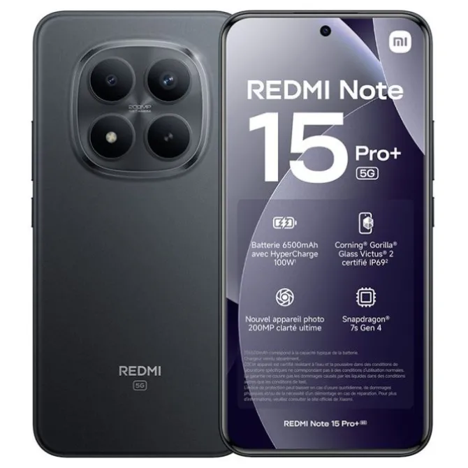 Smartphone XIAOMI Redmi Note 15 Pro+ 5G 256Go Noir