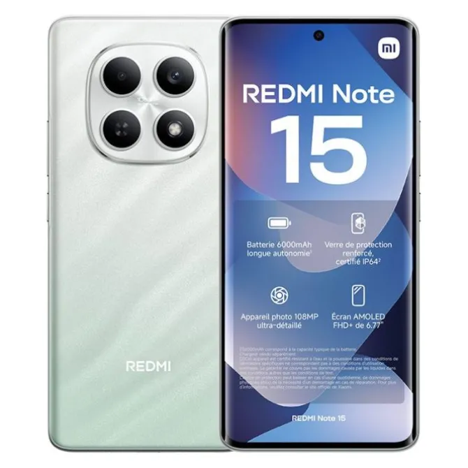 Smartphone XIAOMI Redmi Note 15 4G 256Go Vert + Coque