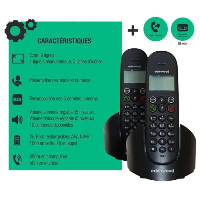 Téléphone duo avec répondeur EDENWOOD TRD 1 Noir